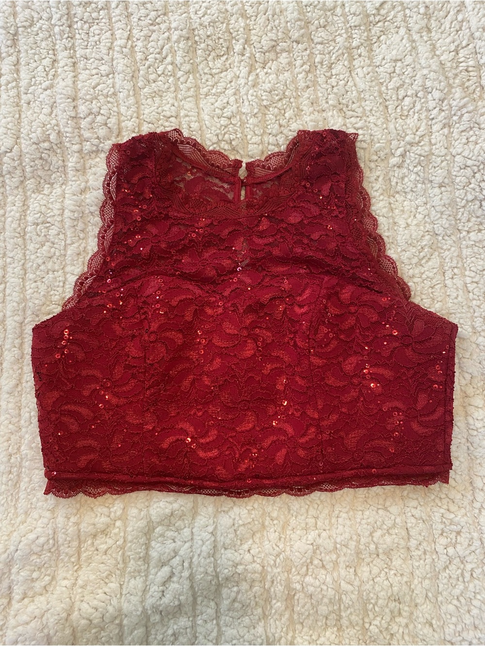 My Michelle Burgundy Red Lace Sequin Crop Top